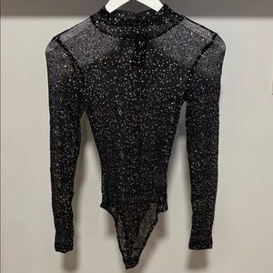 Fashion Nova sheer lace long sleeve bodysuit.